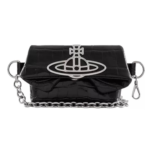 Mini Croc-Textured Chain Flap Bag with Dust Bag