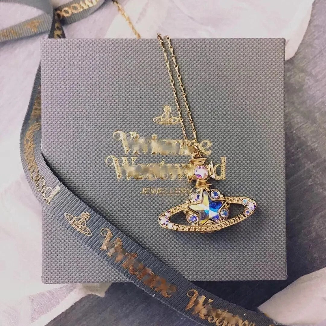 Celestial Radiance Pentagram Orbit Necklace