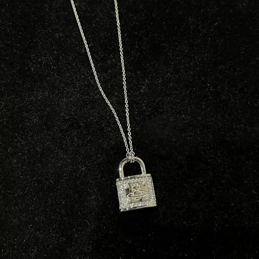 Fitzrovia Pendant Full Diamond Lock Necklace