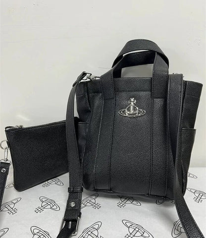 Structured Leather Tote with Pouch