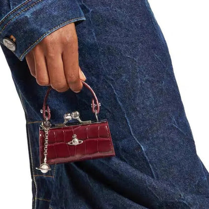 Mini Frame Croc-Textured Bag