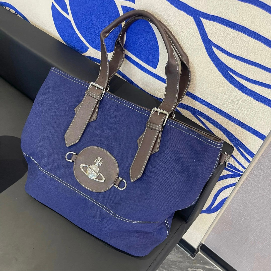 Vintage Canvas Saturn Tote Bag with Buckle Straps