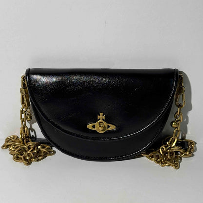 Half-Moon Chain Shoulder Bag with Saturn Emblem