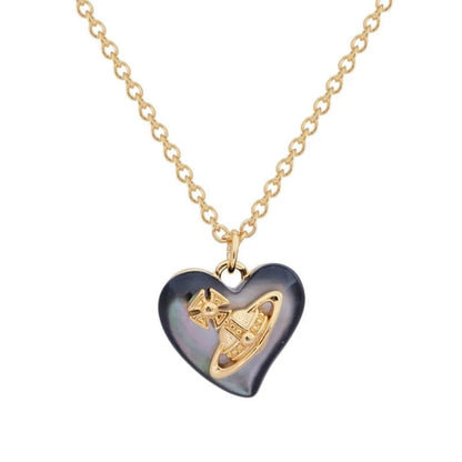 Big Saturn Seashell Heart Necklace