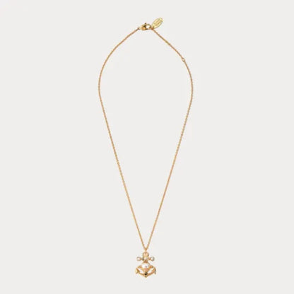 MARIALENA Petite Anchor Orb Pendant Necklace with Pearl Inlay