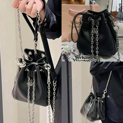 Mini Croc-Embossed Chain Bucket Bag