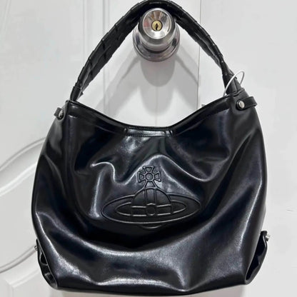 Glossy Leather Shoulder Tote Bag
