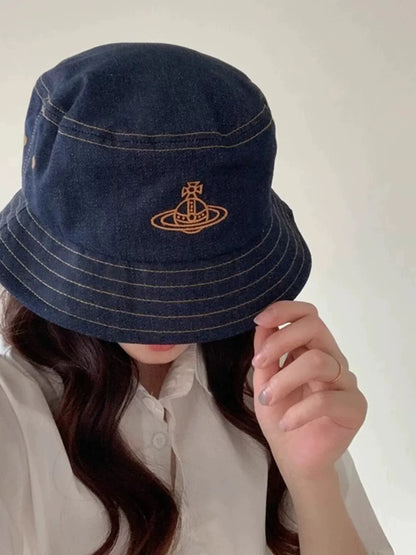 Embroidered Orb Denim Bucket Hat