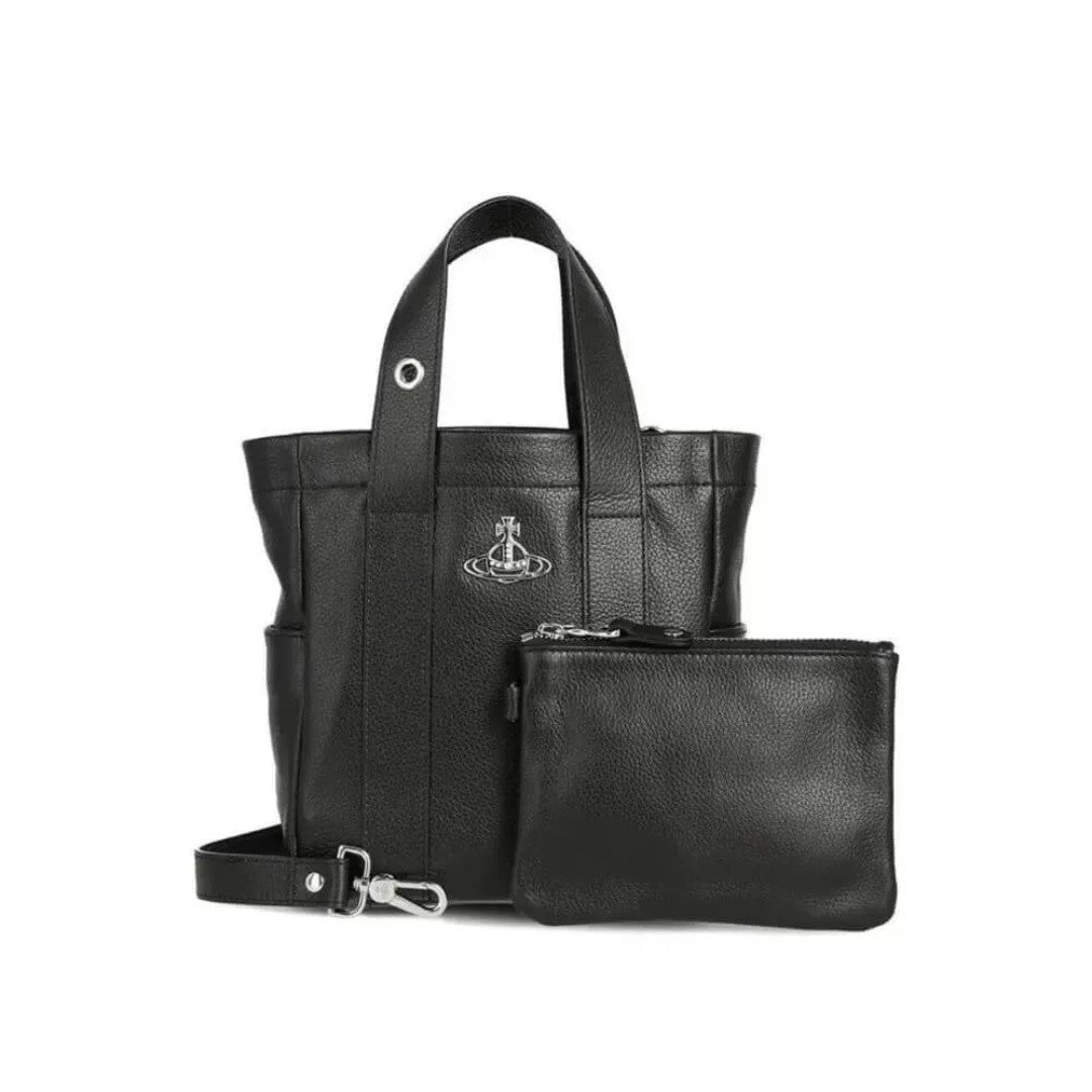Structured Leather Tote with Pouch