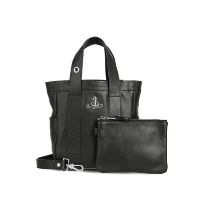 Structured Leather Tote with Pouch