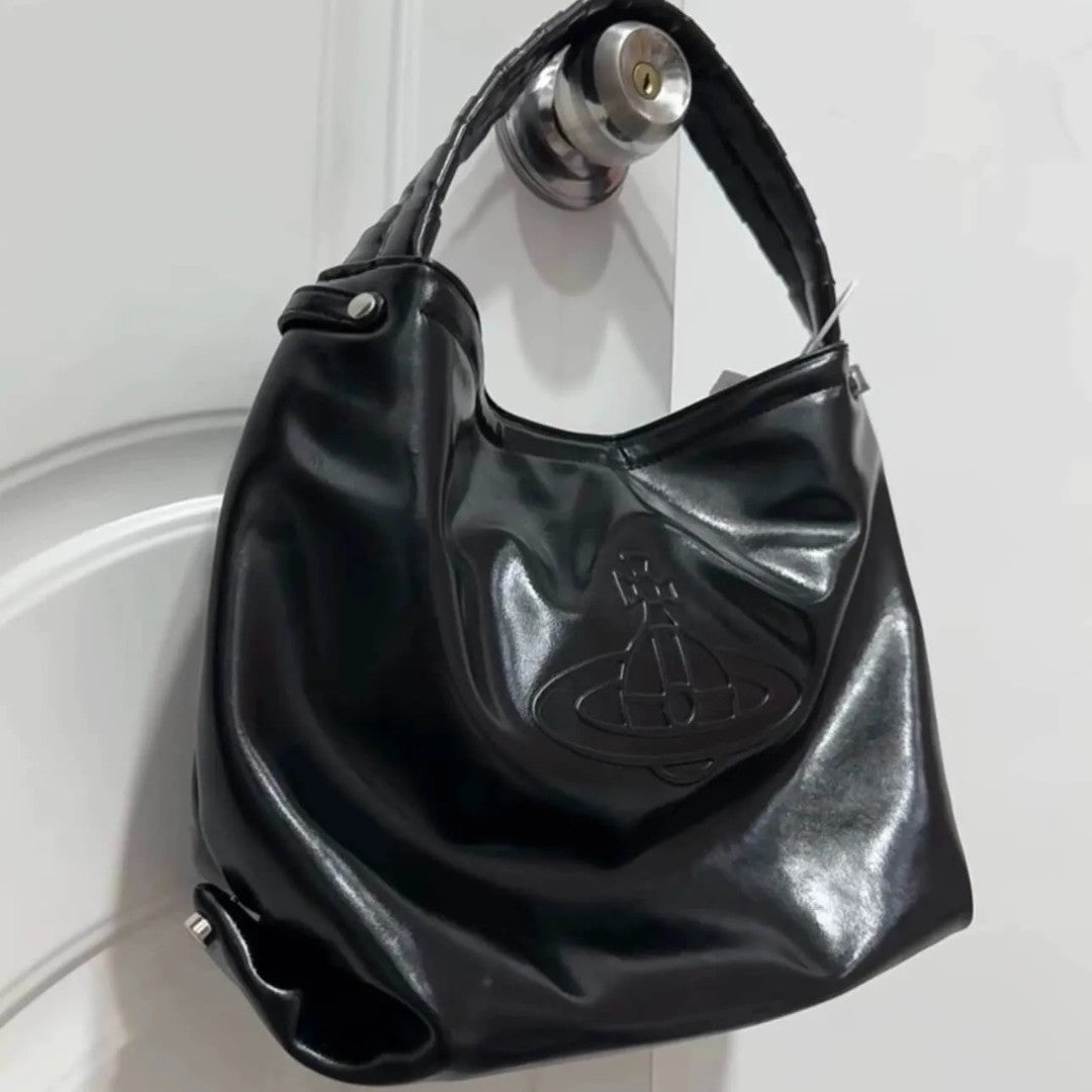 Glossy Leather Shoulder Tote Bag