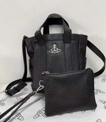 Structured Leather Tote with Pouch