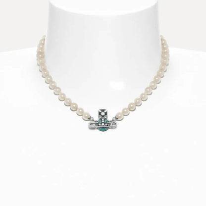 KITTY Pin Lacquered Saturn Pearl Necklace