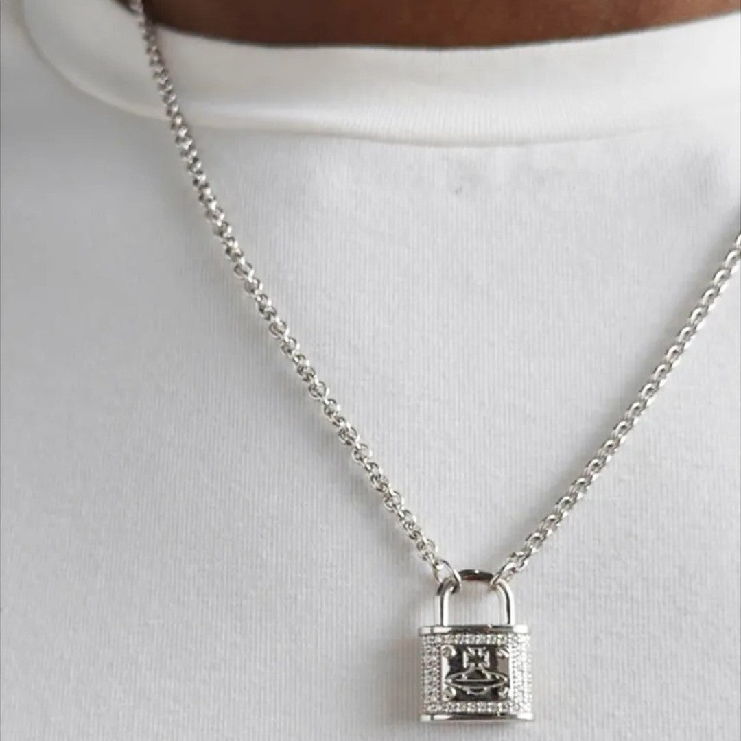 Fitzrovia Pendant Full Diamond Lock Necklace