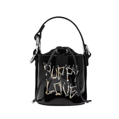 Croc-Effect Drawstring Bucket Bag
