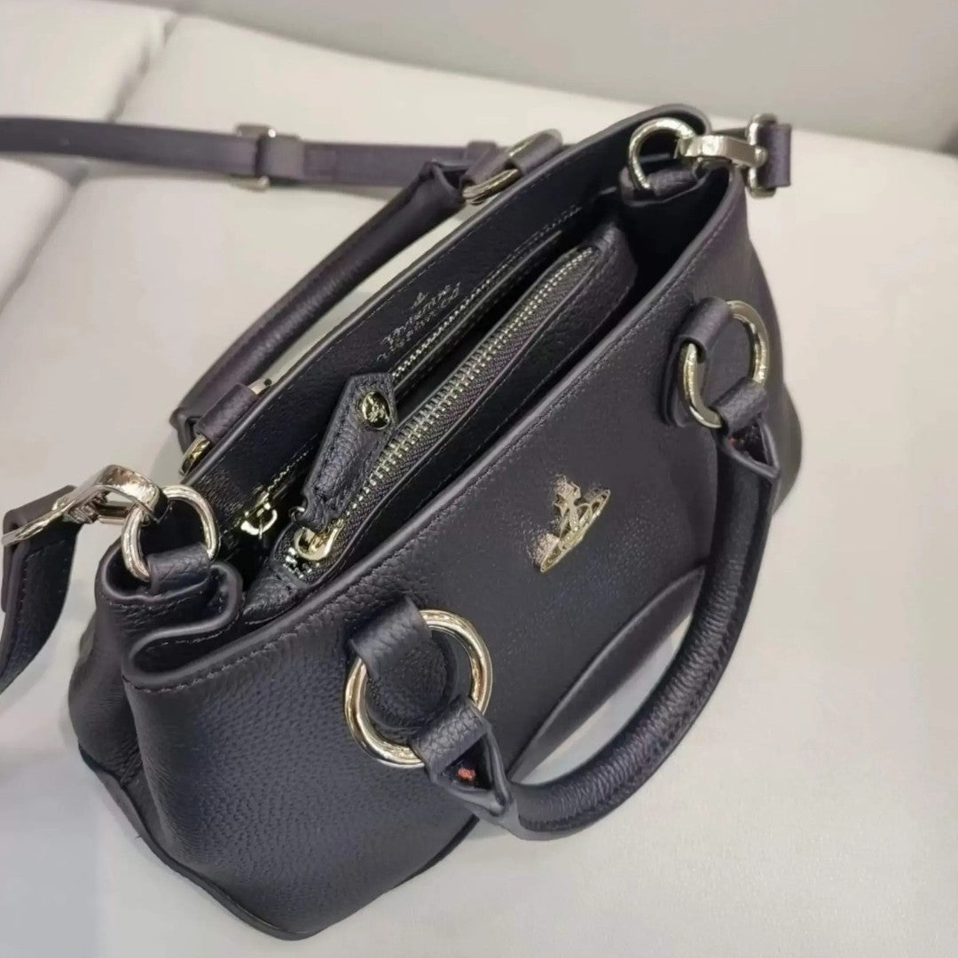 Black Leather Saturn Handbag