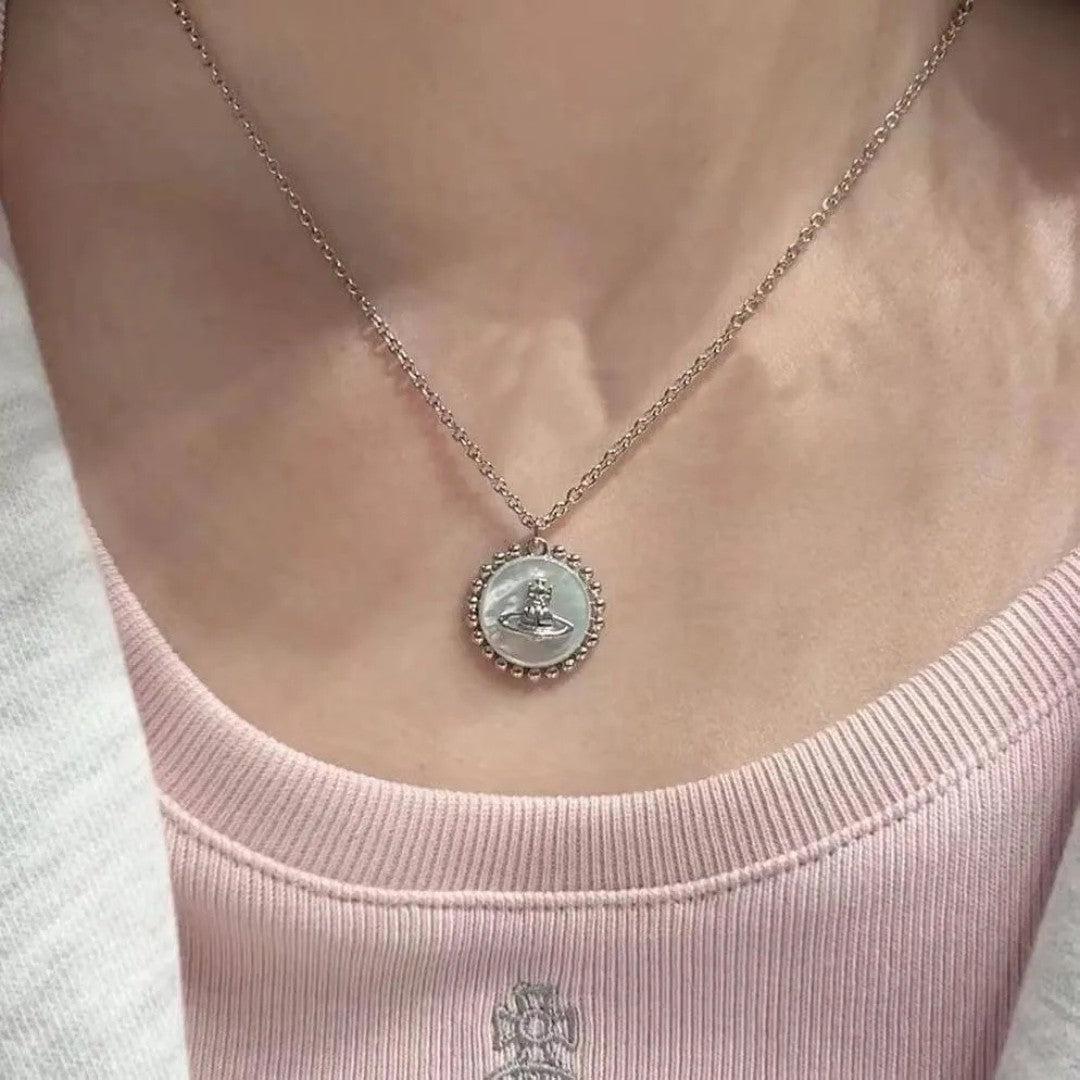 NEYLA Round Pearl Saturn Necklace