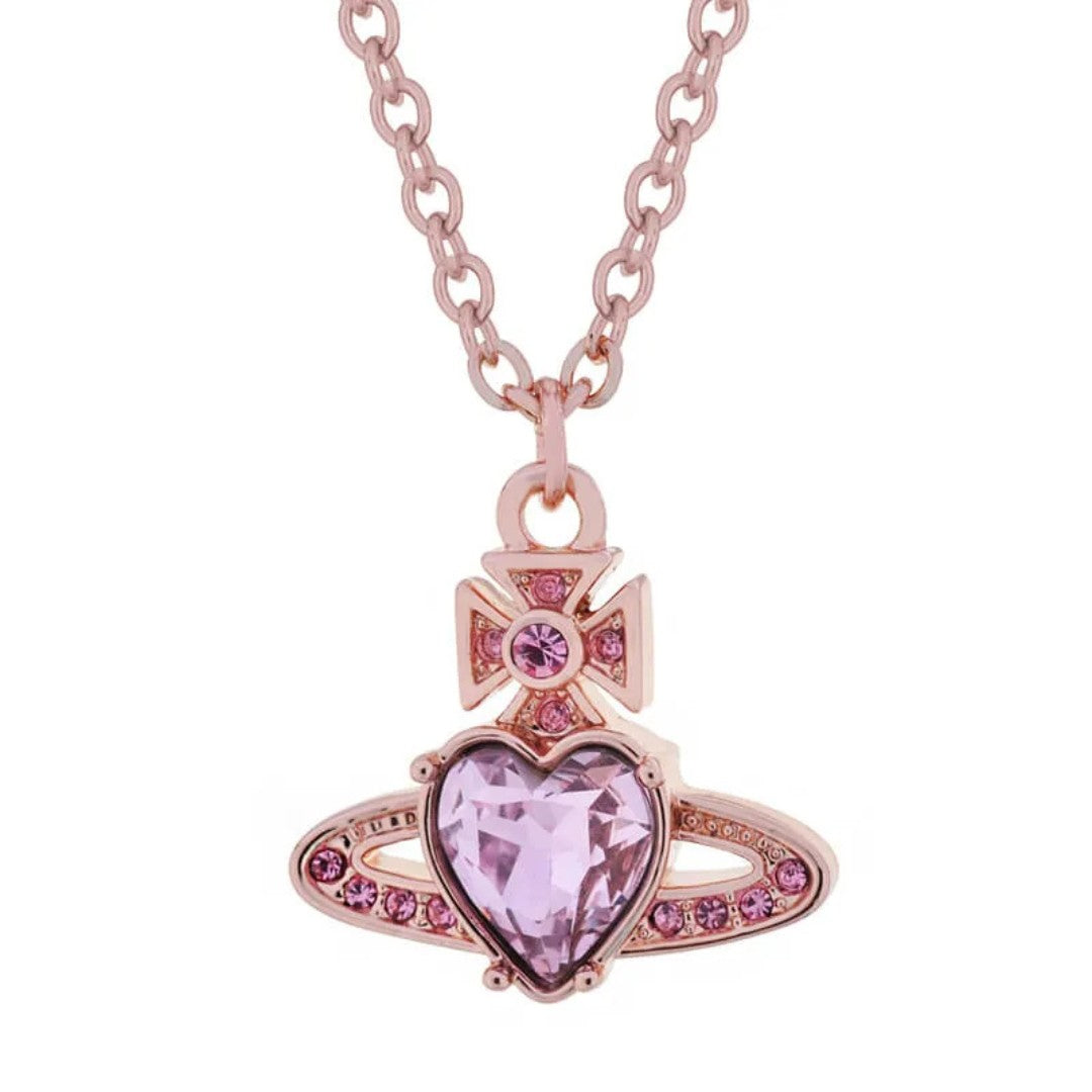 Saturn Heart Pendant Necklace with Zircon Accents
