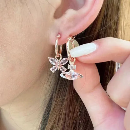 Butterfly & Orb Mismatched Charm Hoop Earrings