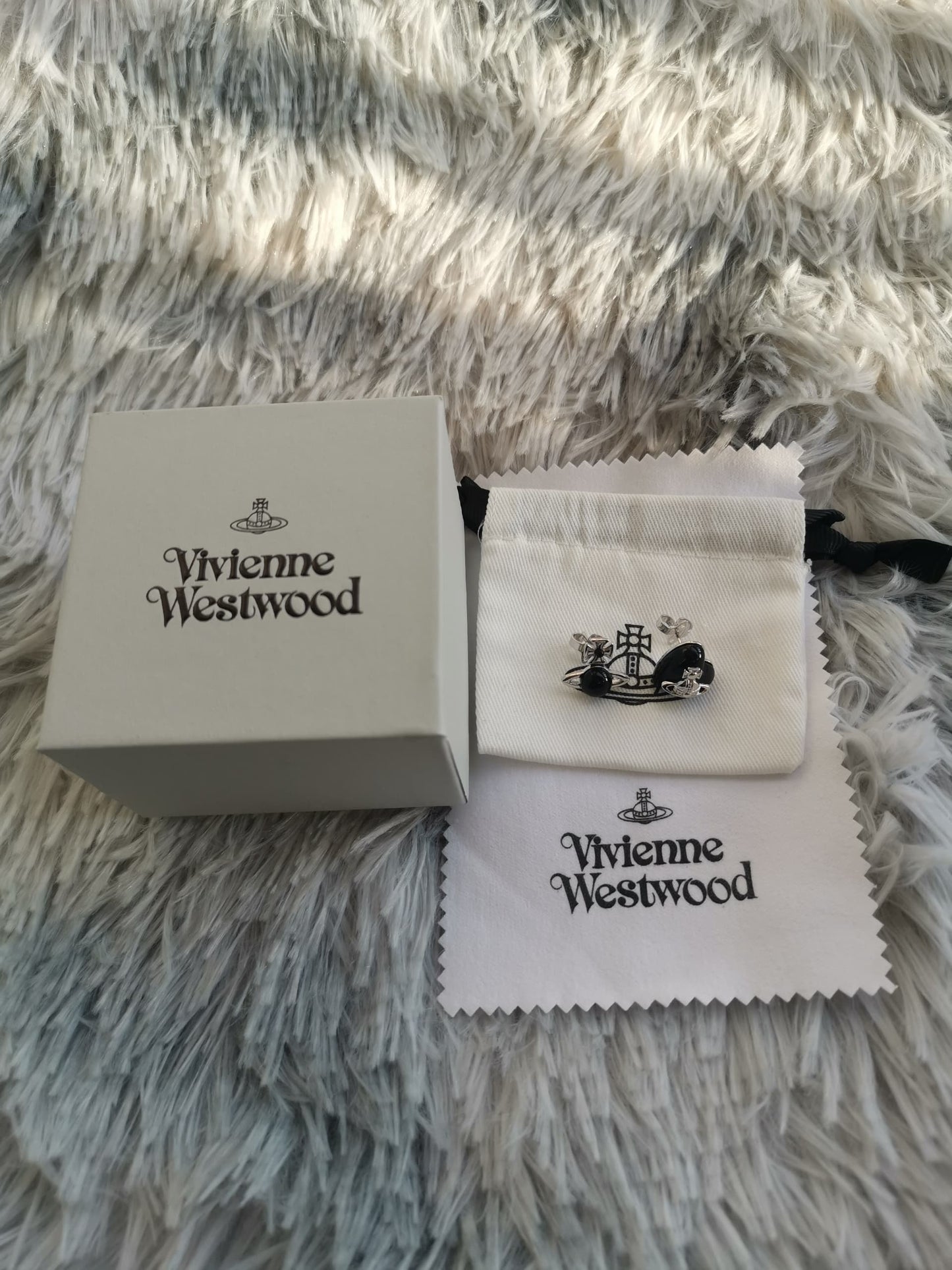 Black and silver heart and orb earrings (with box)