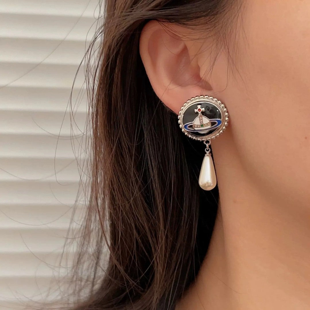 Enamel Lace Pearl Earrings