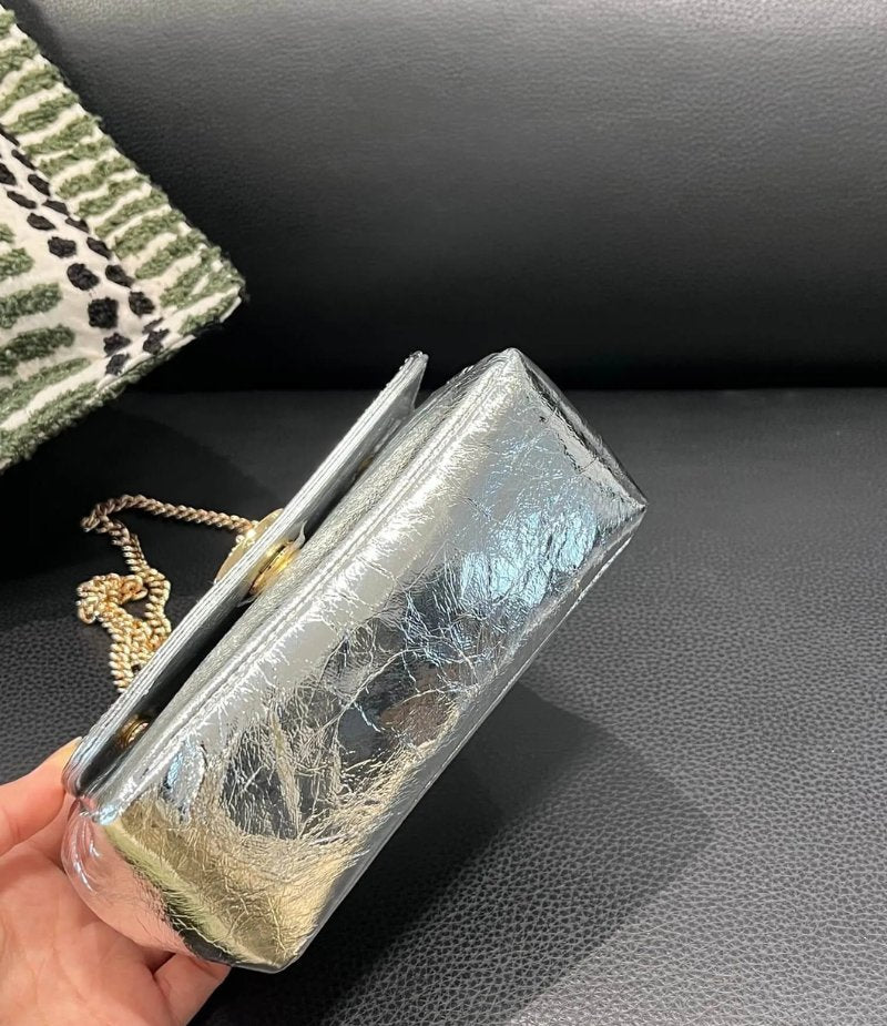Metallic Leather Saturn Chain Crossbody Bag