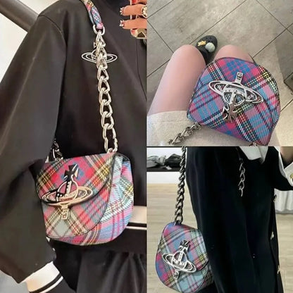 Tartan Vegan Leather Saddle Bag