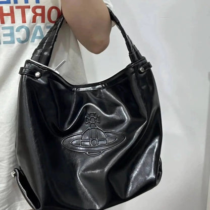 Glossy Leather Shoulder Tote Bag
