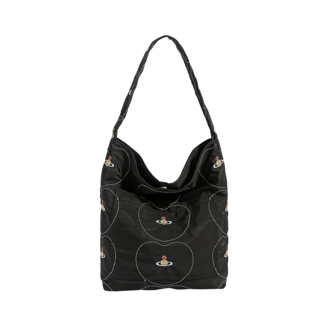 Embroidered Canvas Slouchy Shoulder Bag