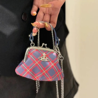 Mini Granny Frame Purse in Blue Plaid