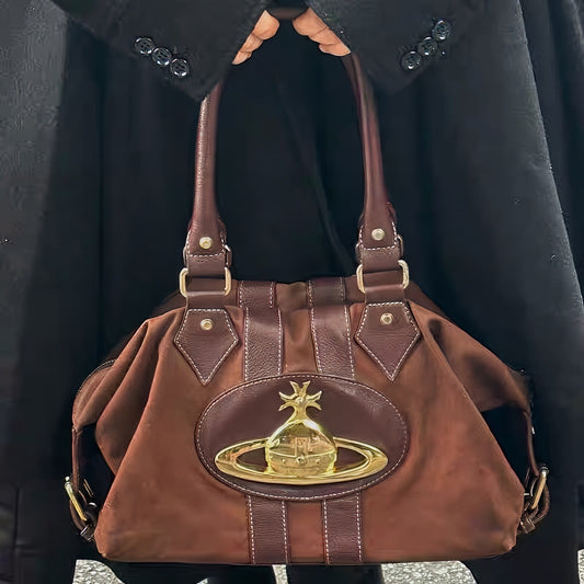 Tan orb shoulder bag