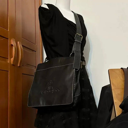 Embossed Leather Flap Shoulder Bag