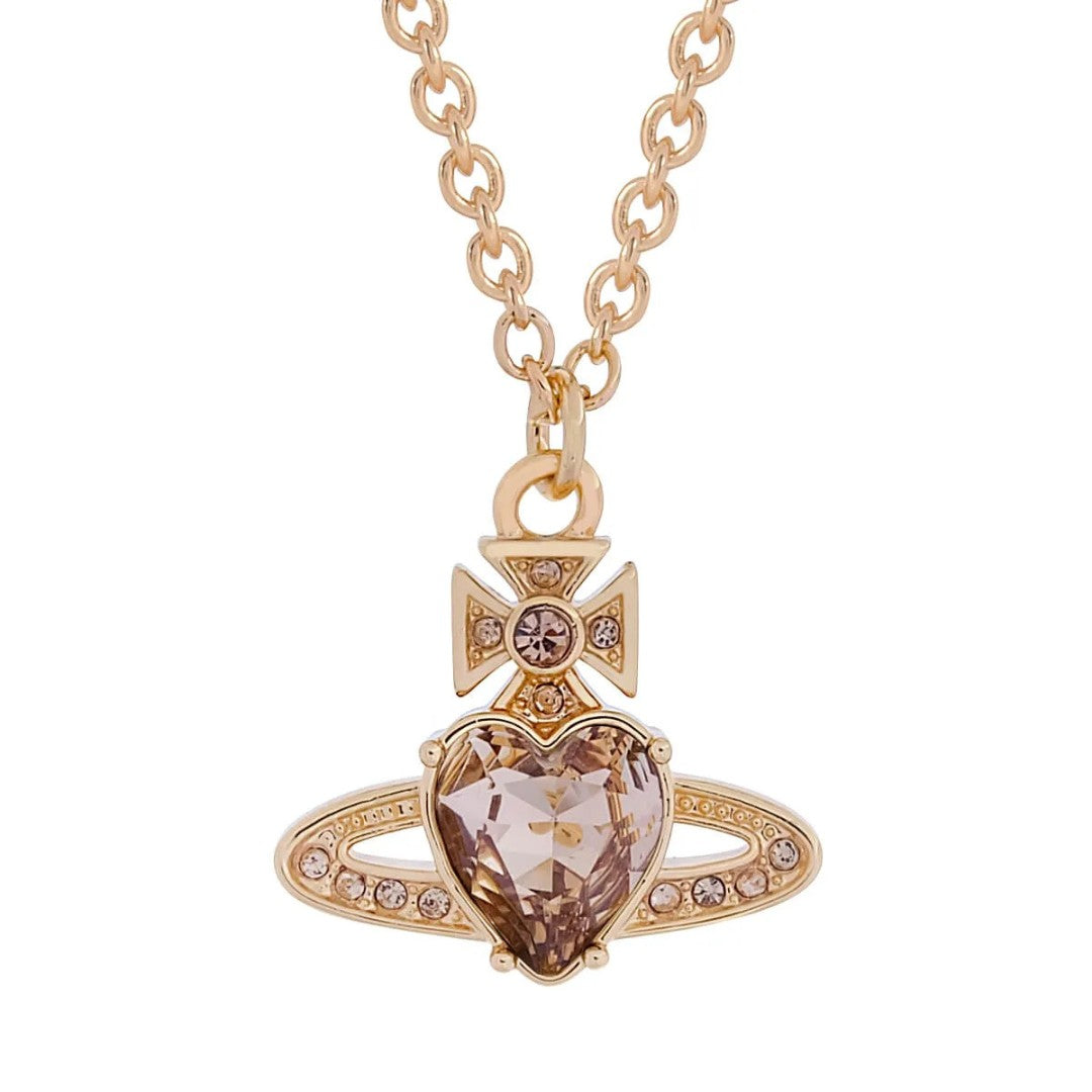 Saturn Heart Pendant Necklace with Zircon Accents
