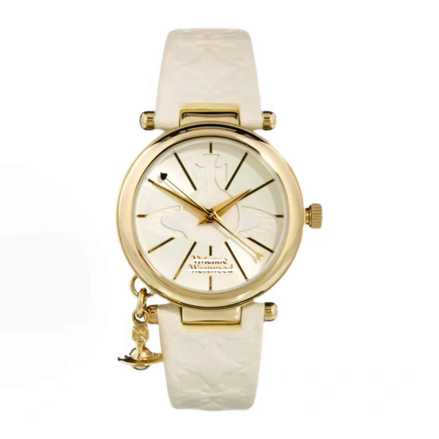 Embossed Orb Charm Leather Watch