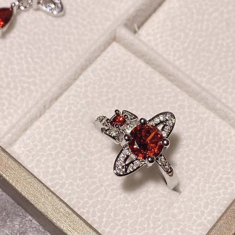 Red Necklace, Ring and Earrings Set (with box)