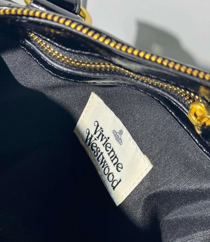 Structured Leather Boston Bag with Saturn Emblem