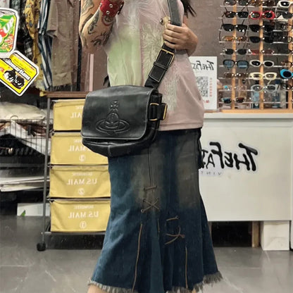 Embossed Leather Flap Shoulder Bag