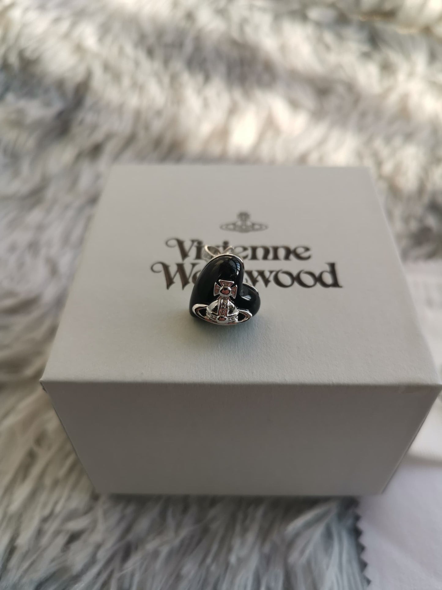 Black and silver heart and orb earrings (with box)