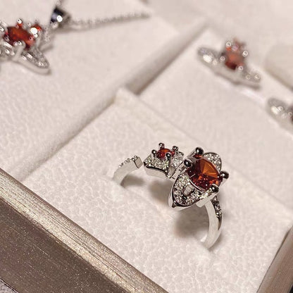 Red Necklace, Ring and Earrings Set (with box)