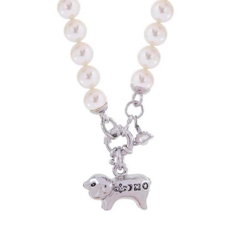 JUANITA Pig Saturn Letters Pearl Necklace (with box)