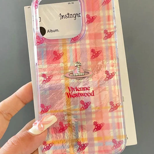 Vivienne Westwood Pink Tartan Orb Logo Phone Case