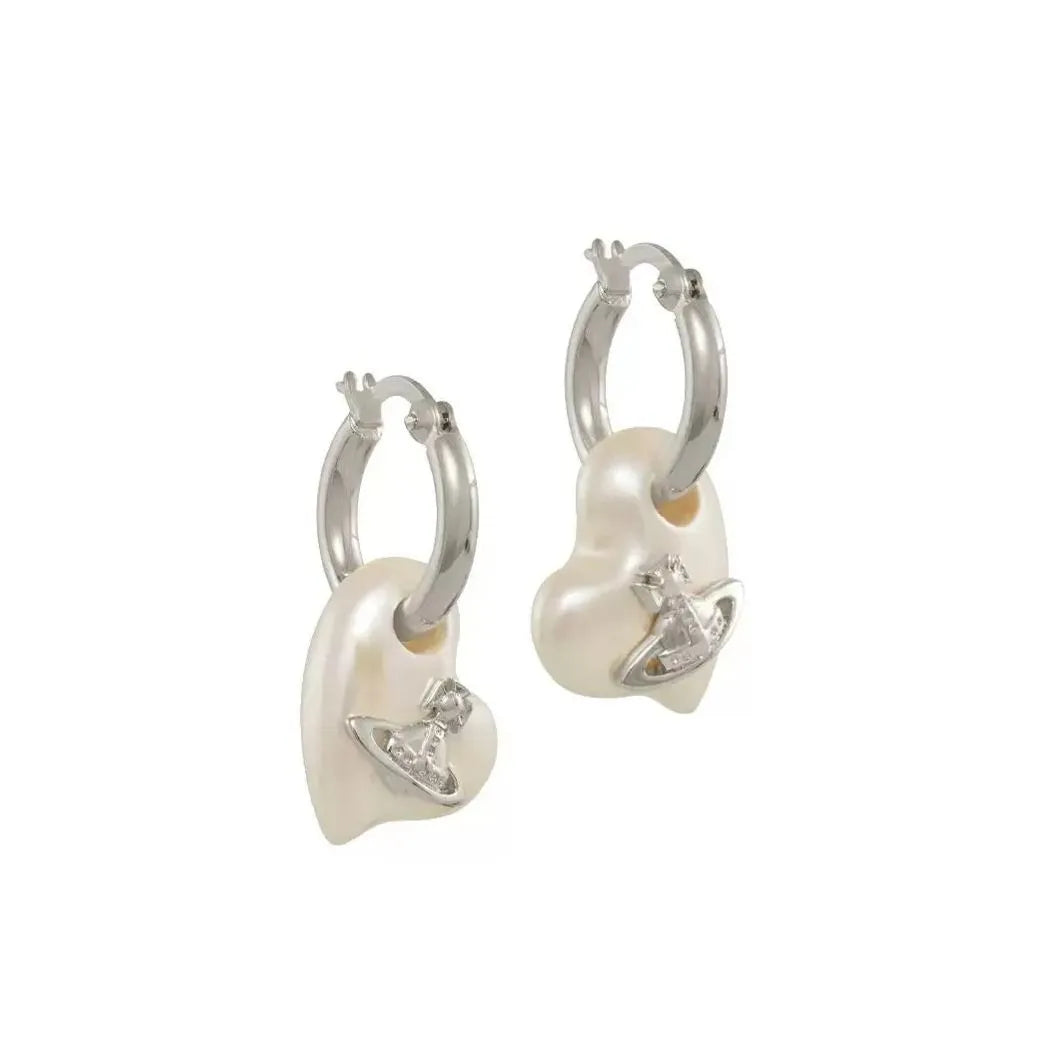 Heart Drop Orb Hoop Earrings
