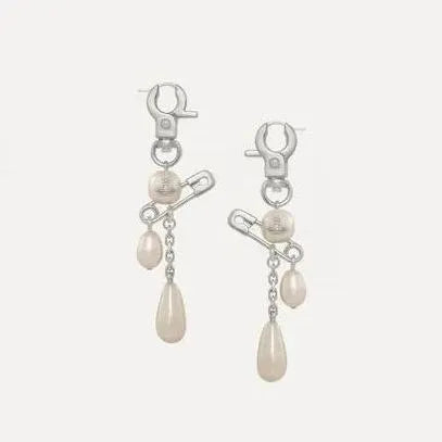 Multi-Drop Pearl Safety Pin Earrings