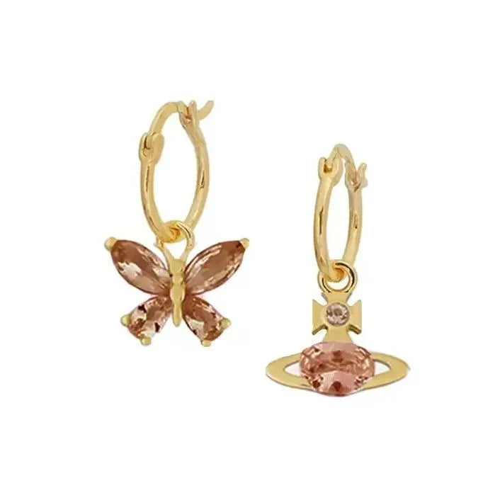 Butterfly & Orb Mismatched Charm Hoop Earrings