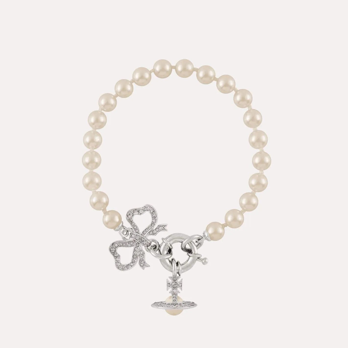 Pearl Bead Bow Charm Bracelet