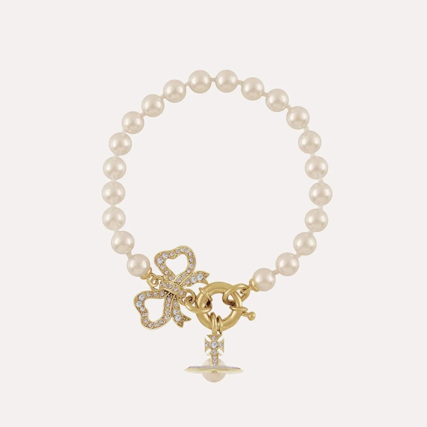 Pearl Bead Bow Charm Bracelet