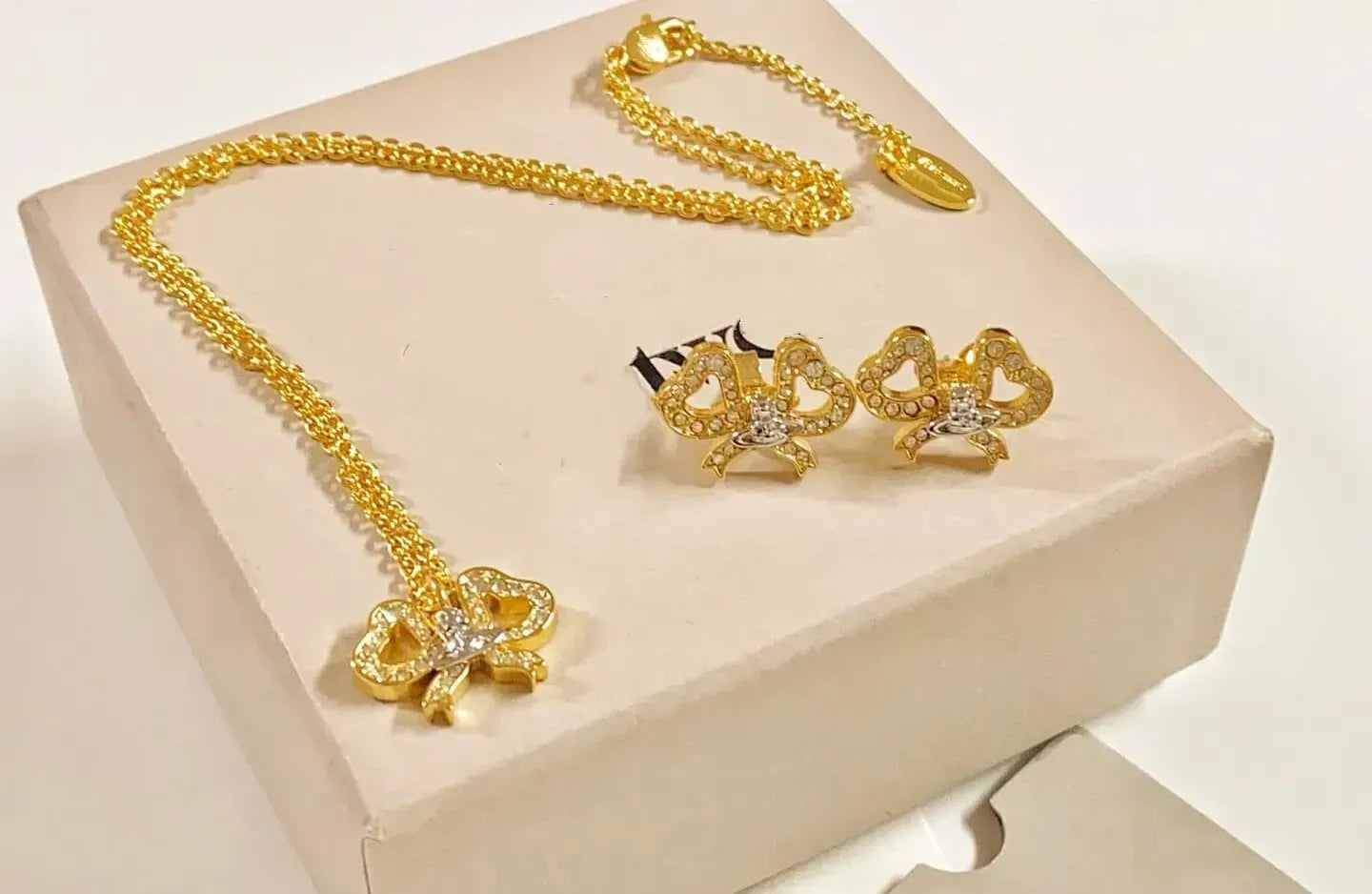 Heart Bow Orb Stud Earrings