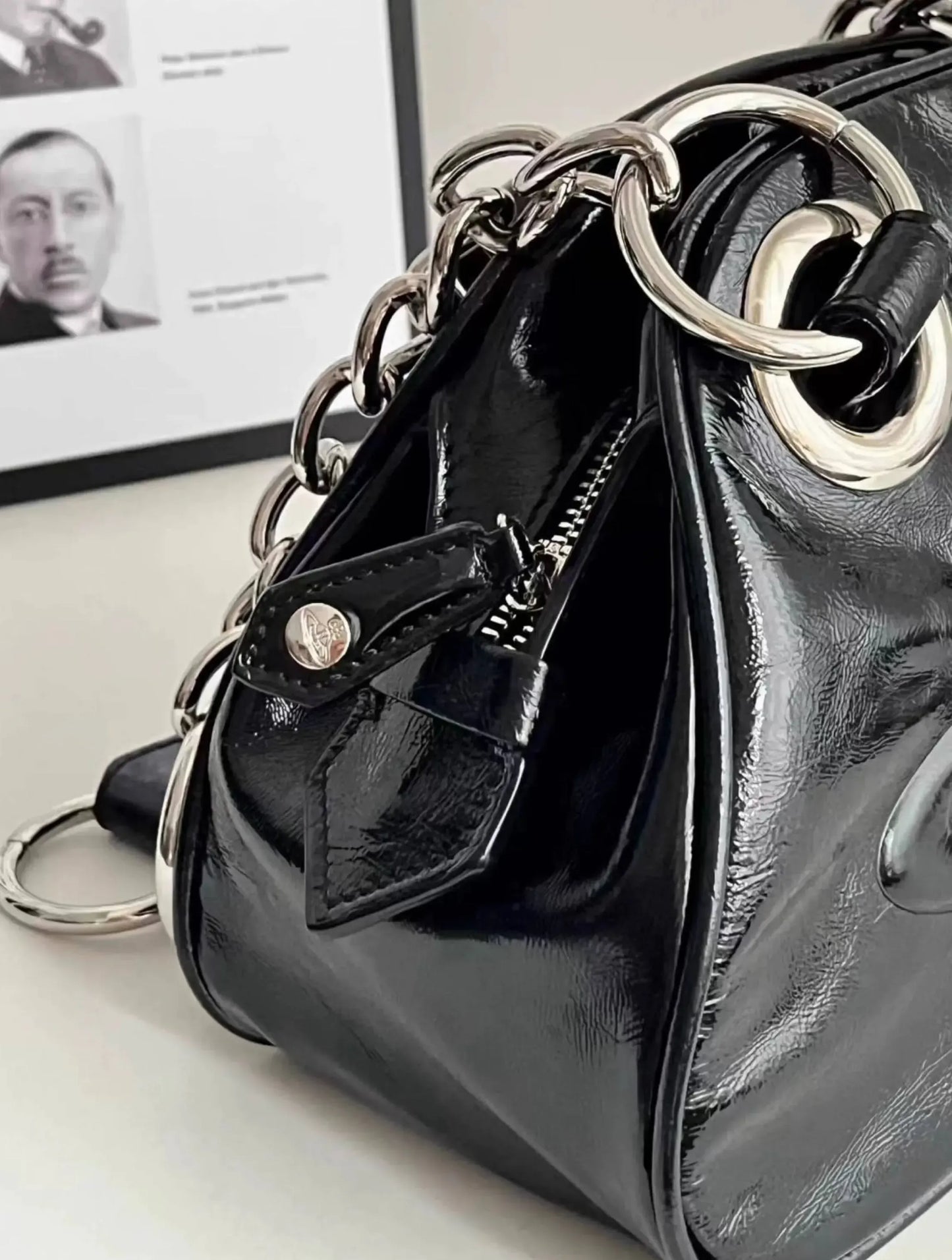 Mini Chain Handbag with Emblem