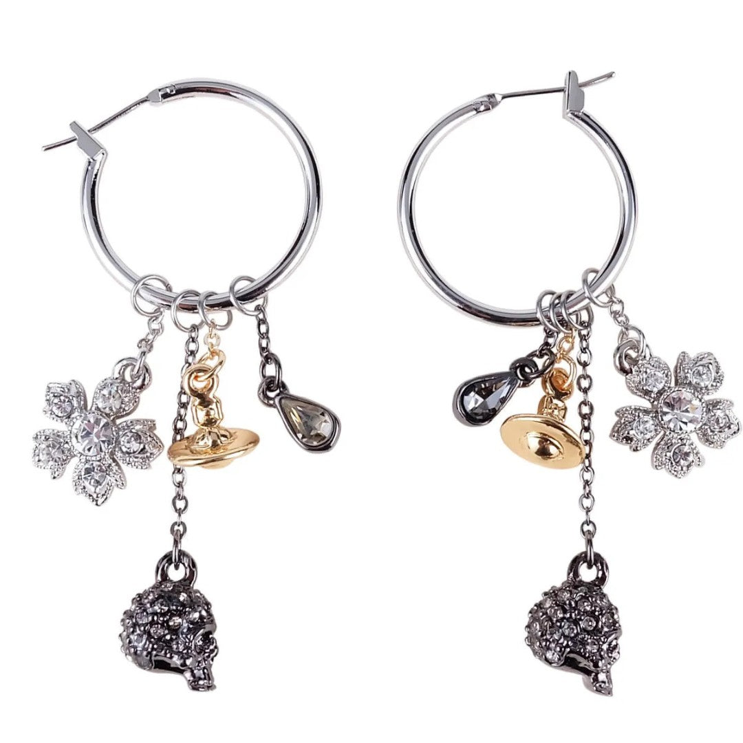 Large Circle Skull Flower Saturn Earrings